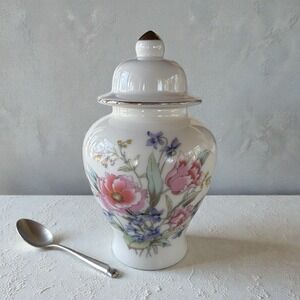 Vintage Fine China Ginger Jar Vase With Flowers 8" Tall Made in Japan